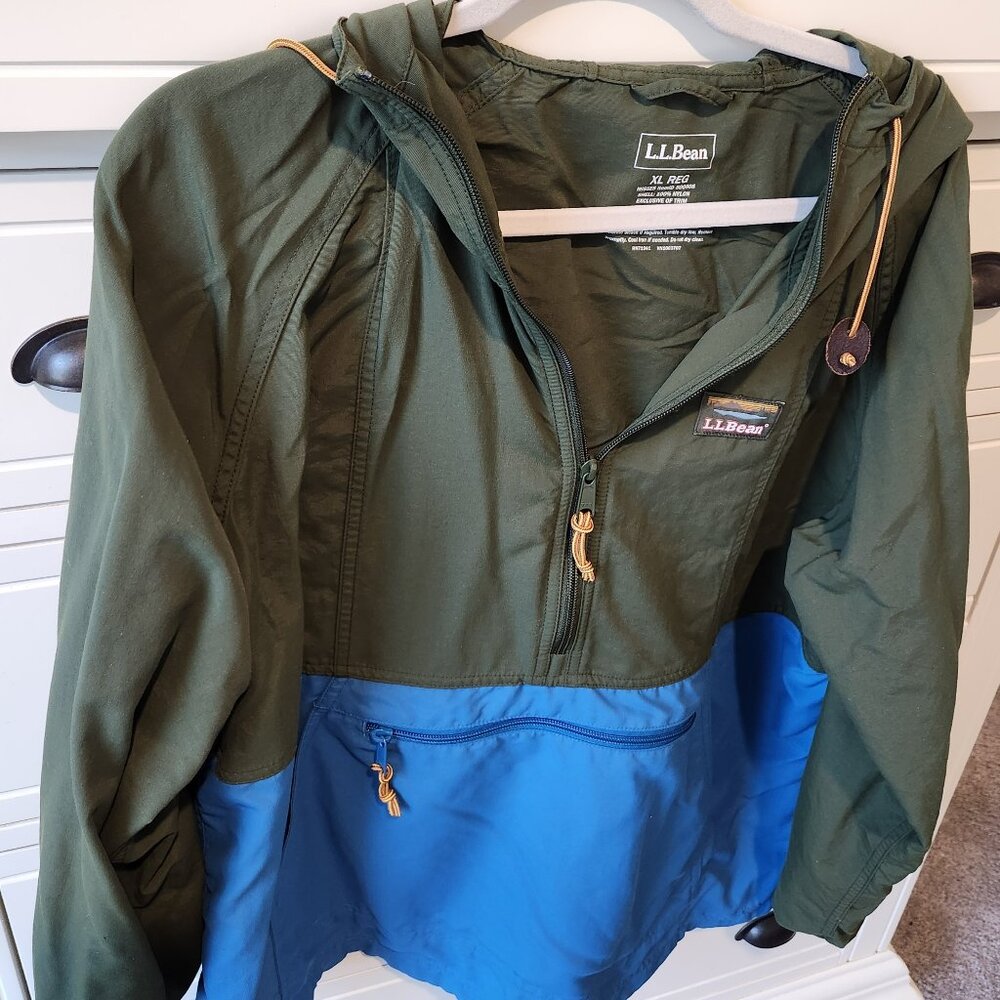 LL Bean Women's Anorak Colorblock (Green and Aqua) Size XL